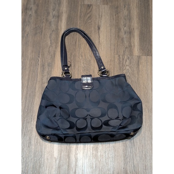 Coach Signature Black Canvas Leather Trim Shoulder Bag Purse Handbag READ - Picture 1 of 7